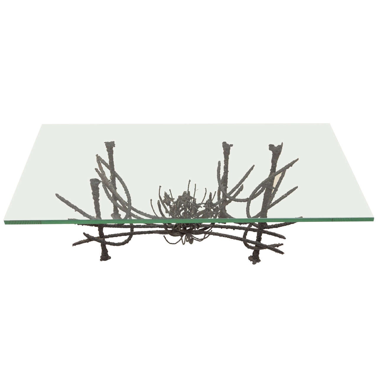 Iron and Glass Brutalist Coffee Table