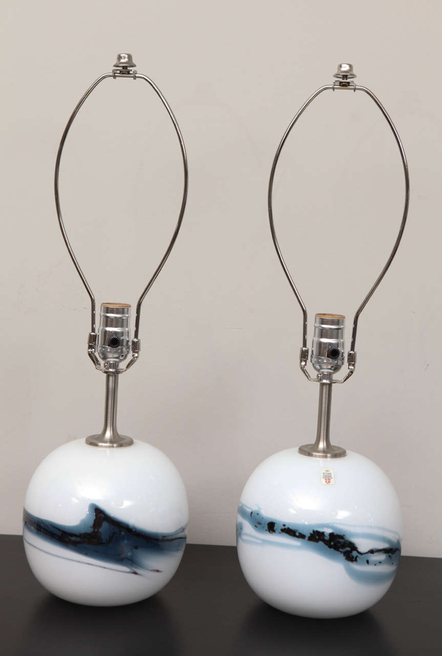 Swedish Pair of Holmegaard Blown Glass Lamps