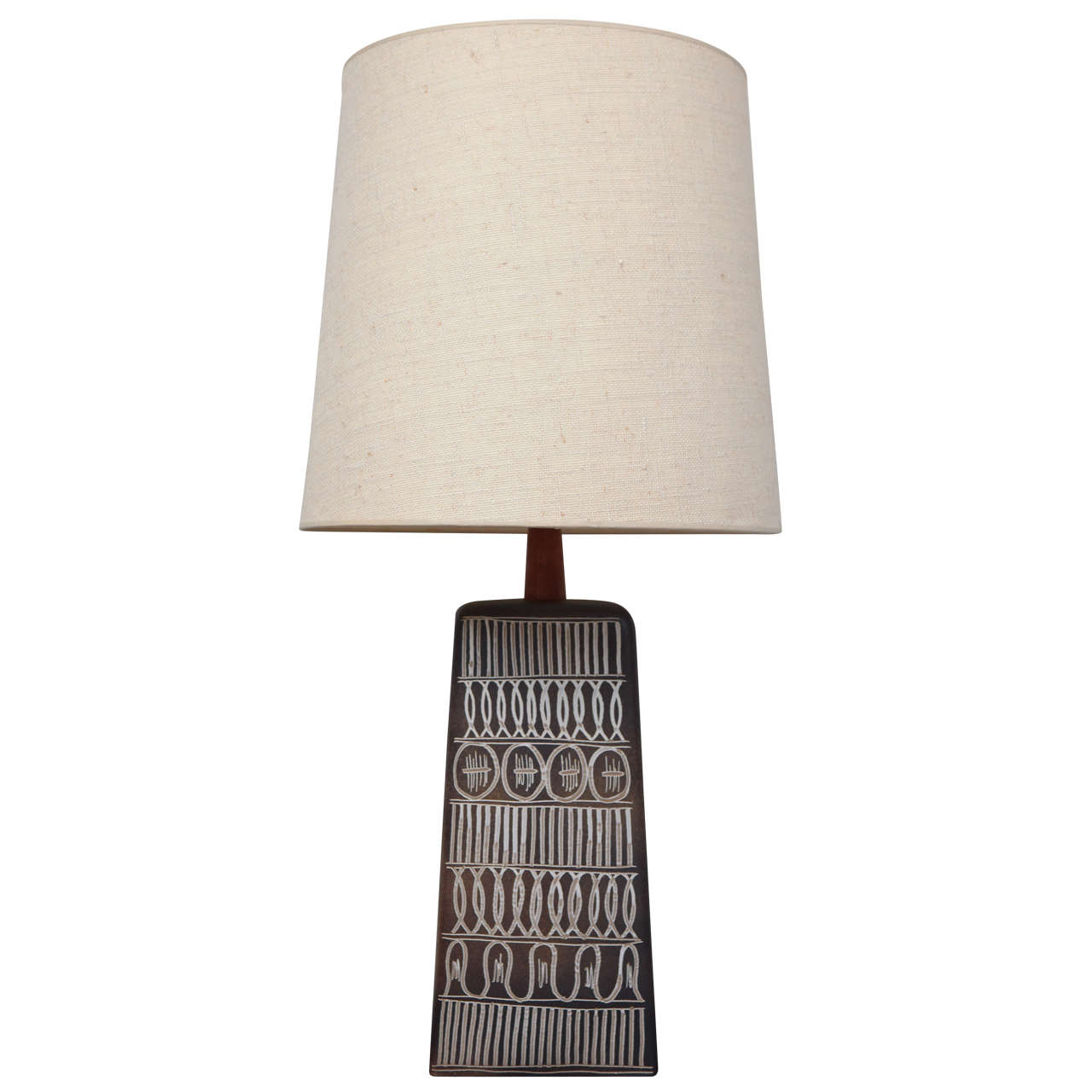 Martz Studio Large Ceramic Lamp with Incised Sgraffito Glaze