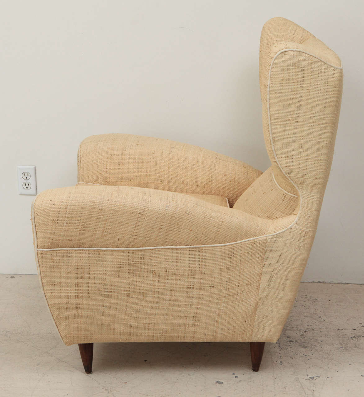 Pair of Raffia Upholstered Midcentury Italian Wing Chairs 2
