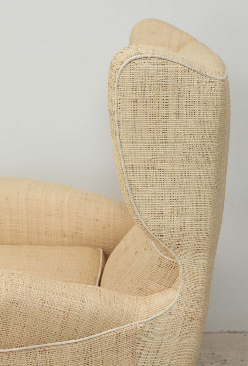 Pair of Raffia Upholstered Midcentury Italian Wing Chairs 3