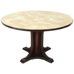 Rosewood Dining Table with Original Gilded Glass Top by Melchiorre Bega