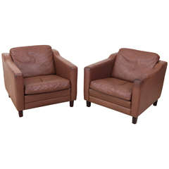 Pair of Leather Armchairs in the Style of Børge Mogensen