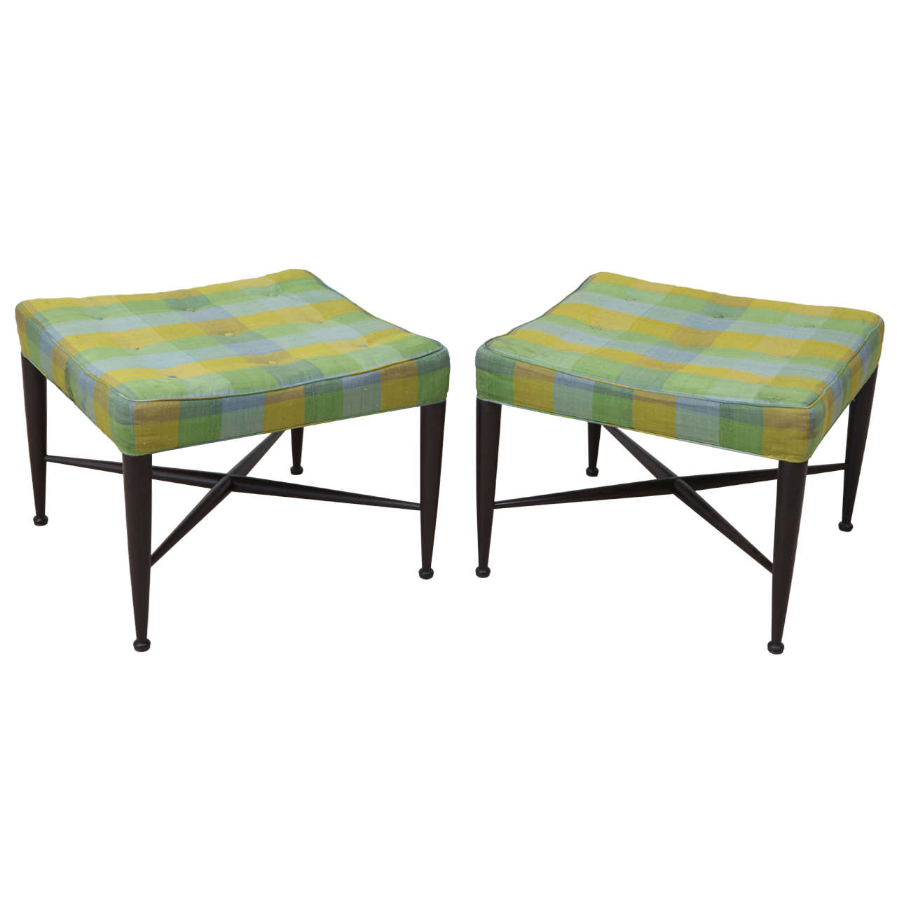 Pair of Edward Wormley Thebes Ottomans for Dunbar in Original Fabric at