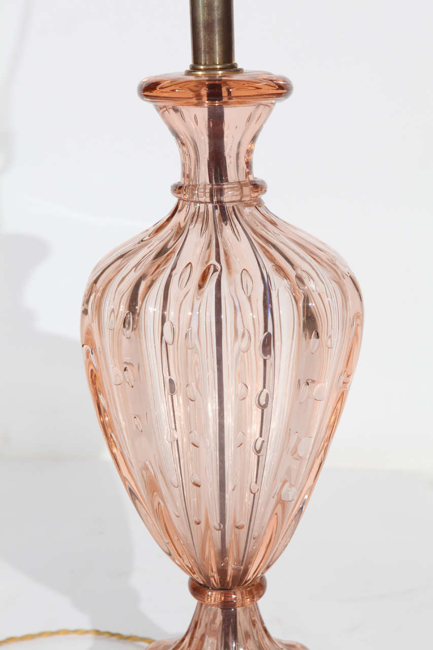 Mid-20th Century Pair of Pink Murano Lamps by Barovier