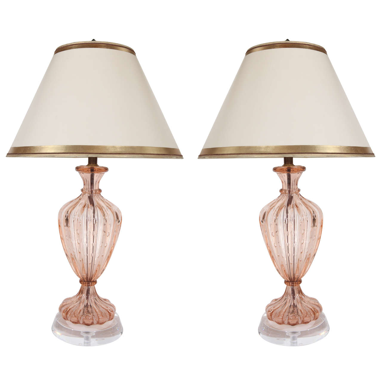 Pair of Pink Murano Lamps by Barovier