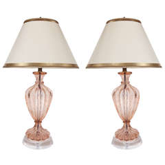 Pair of Pink Murano Lamps by Barovier