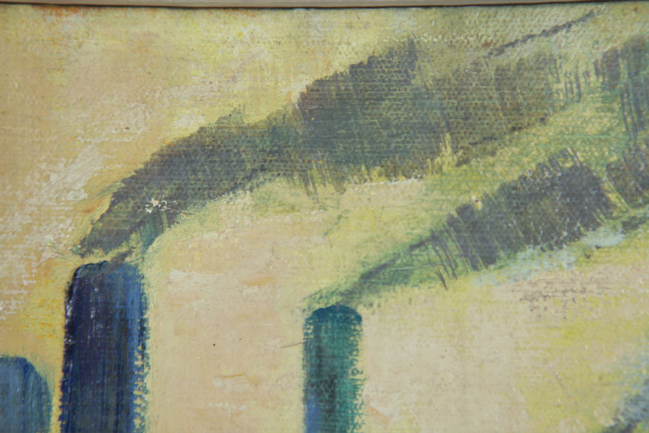 20ième siècle Grande peinture d'usine industrielle WPA encadrée, à l'huile sur carton en vente