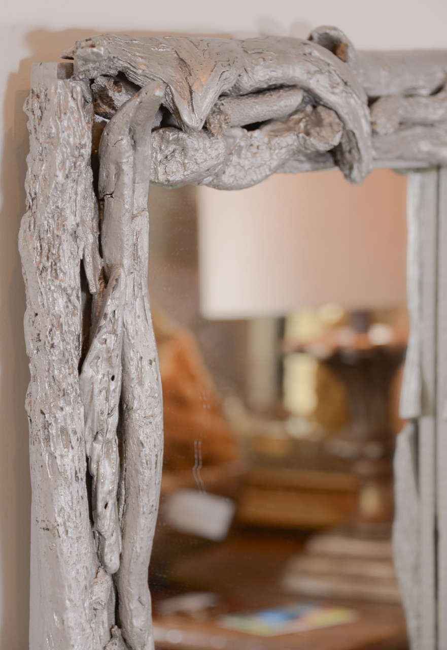 Vintage Silver Leafed Driftwood Mirror In Good Condition In Houston, TX
