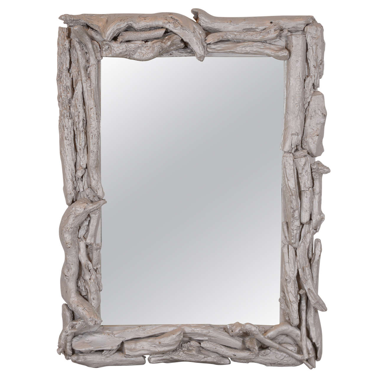 Vintage Silver Leafed Driftwood Frame Mirror For Sale at 1stdibs