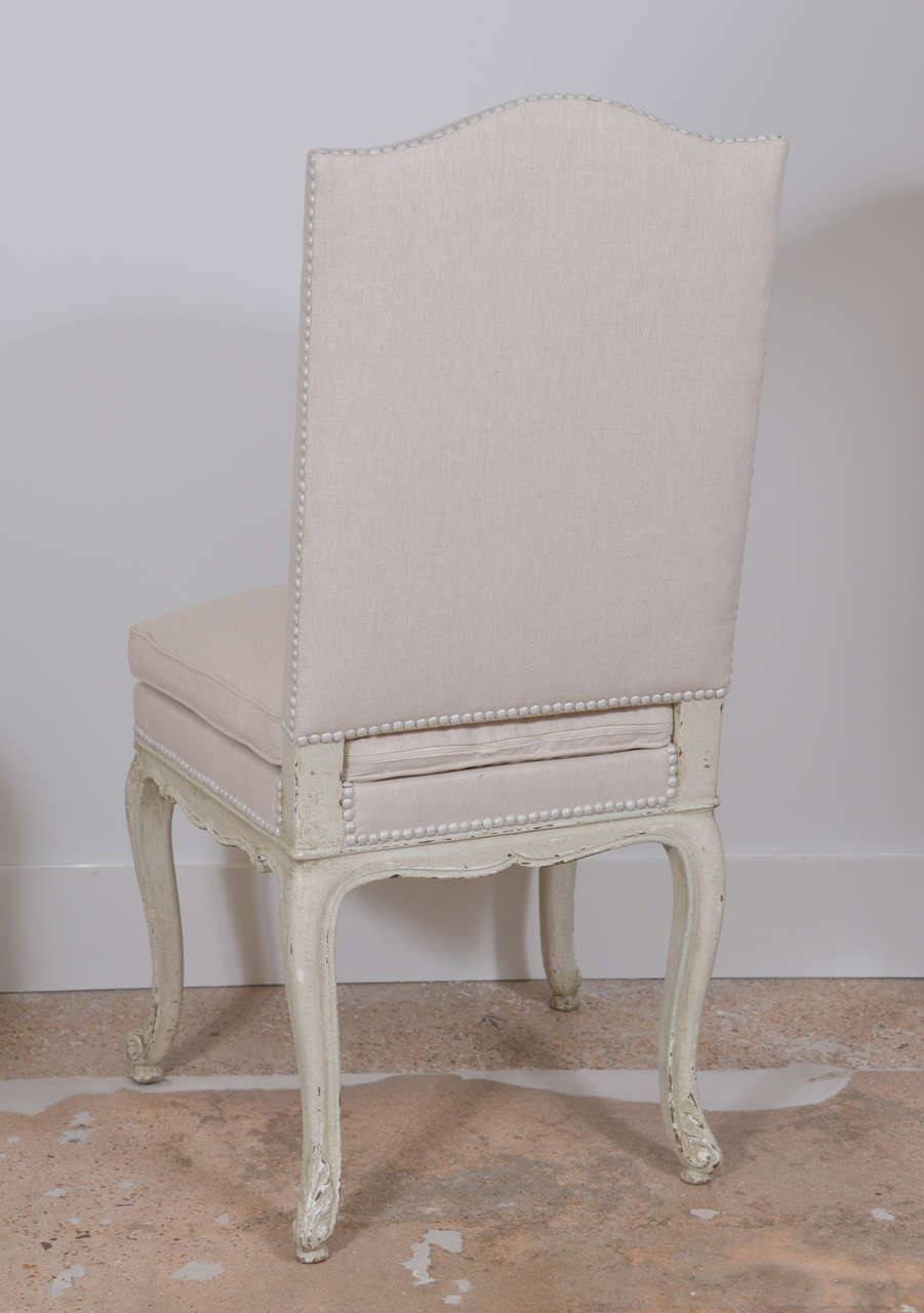 Linen Set of Eight Painted French Dining Chairs