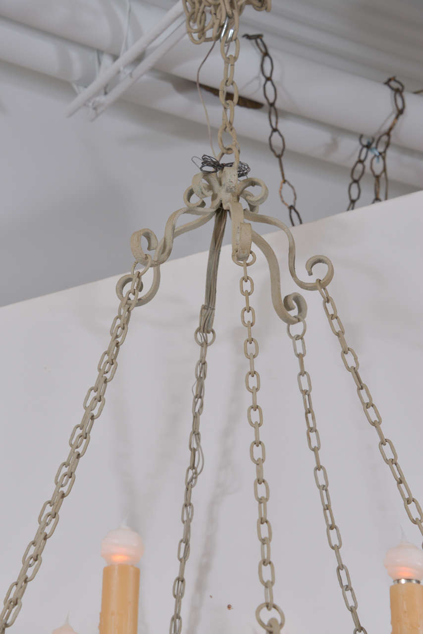 Forged Pale Green Painted Round Iron Chandelier