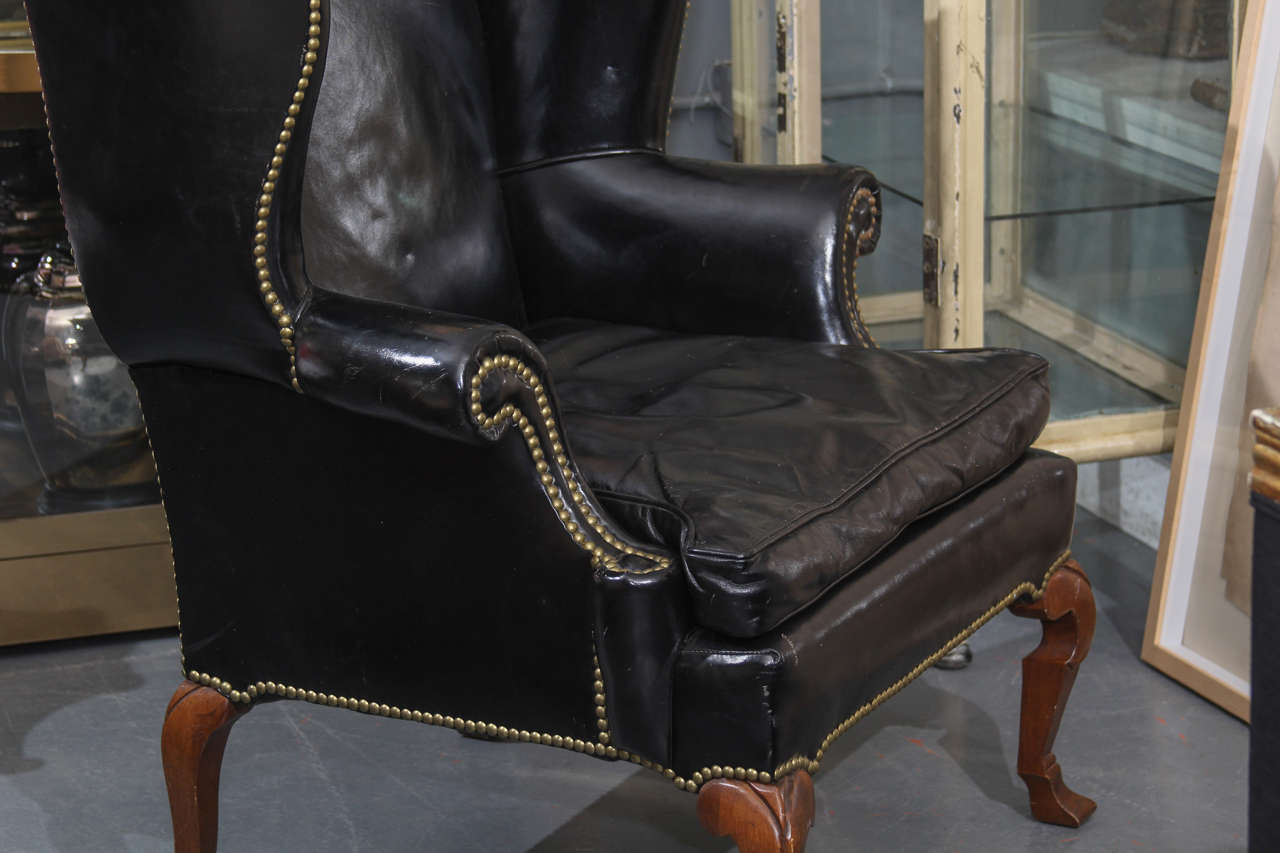 Black Leather Wing Chair at 1stDibs black leather wingback chair