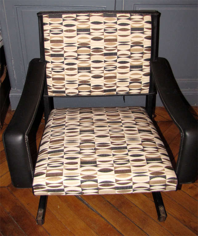 Fabric Two 1950s Armchairs by Jacques Adnet For Sale