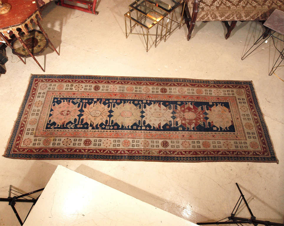 Caucasian Runner, Oriental Rug From Caucasus, Geometric Shapes