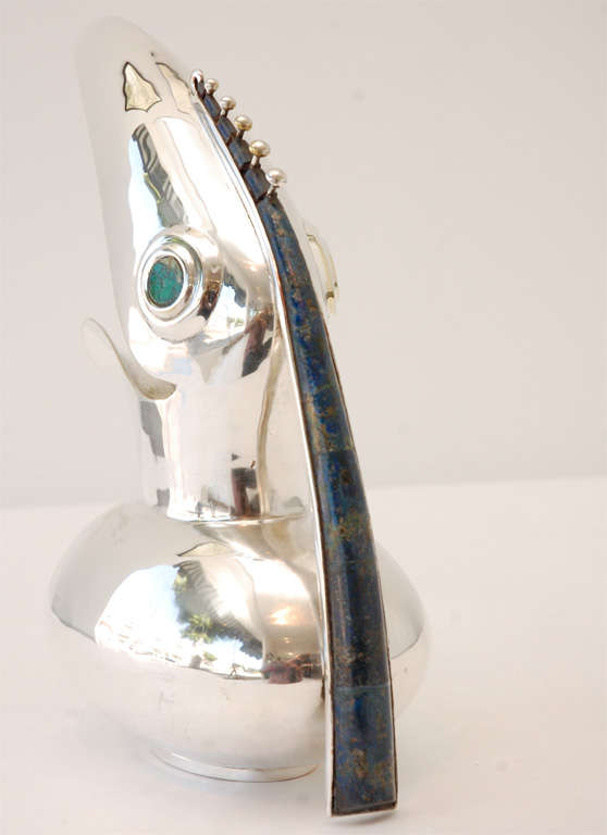 Mexican Silver Plate Toucan Pitcher by Los Castillo