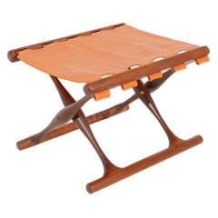 Rosewood & Leather Folding Stool by Poul Hundevad
