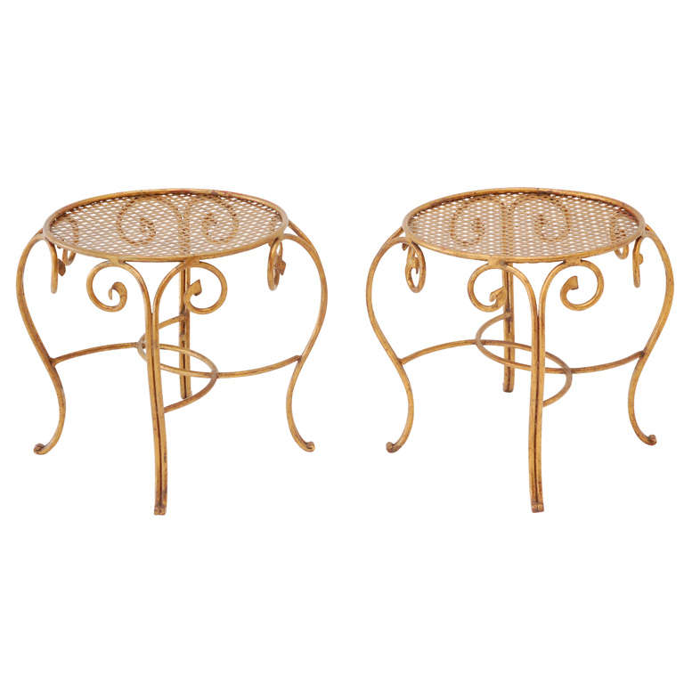 Pair of Gold-Leafed Metal Tabourets