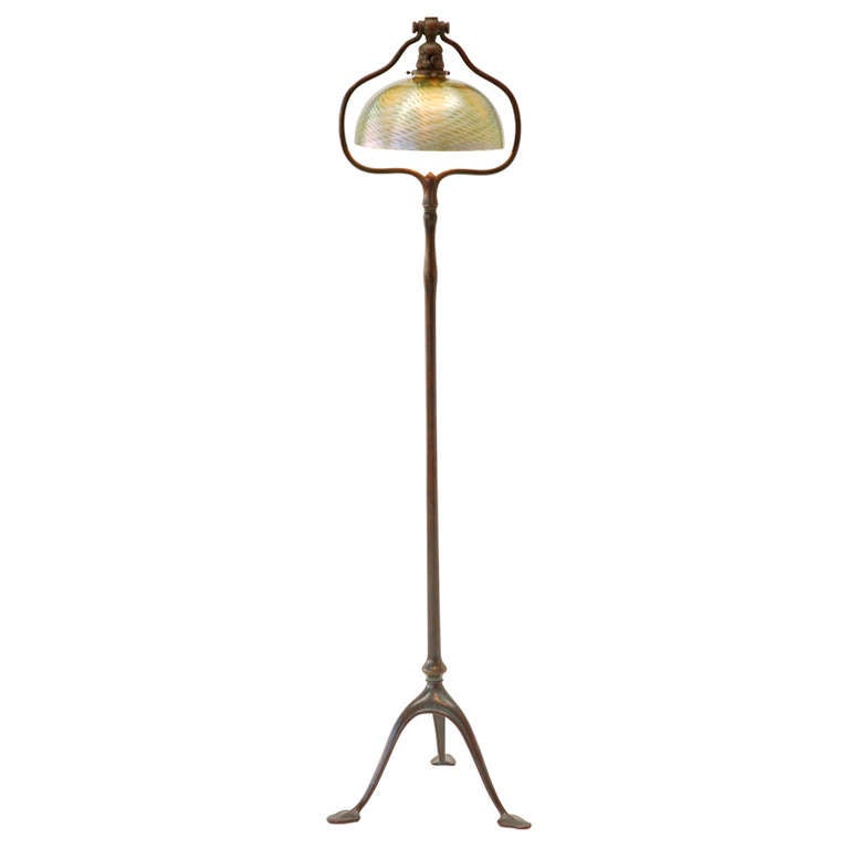 Bronze Floor Lamp with Damascene Shade by Louis Comfort Tiffany