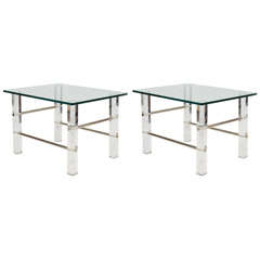 Pair of Lucite and Glass Side Tables