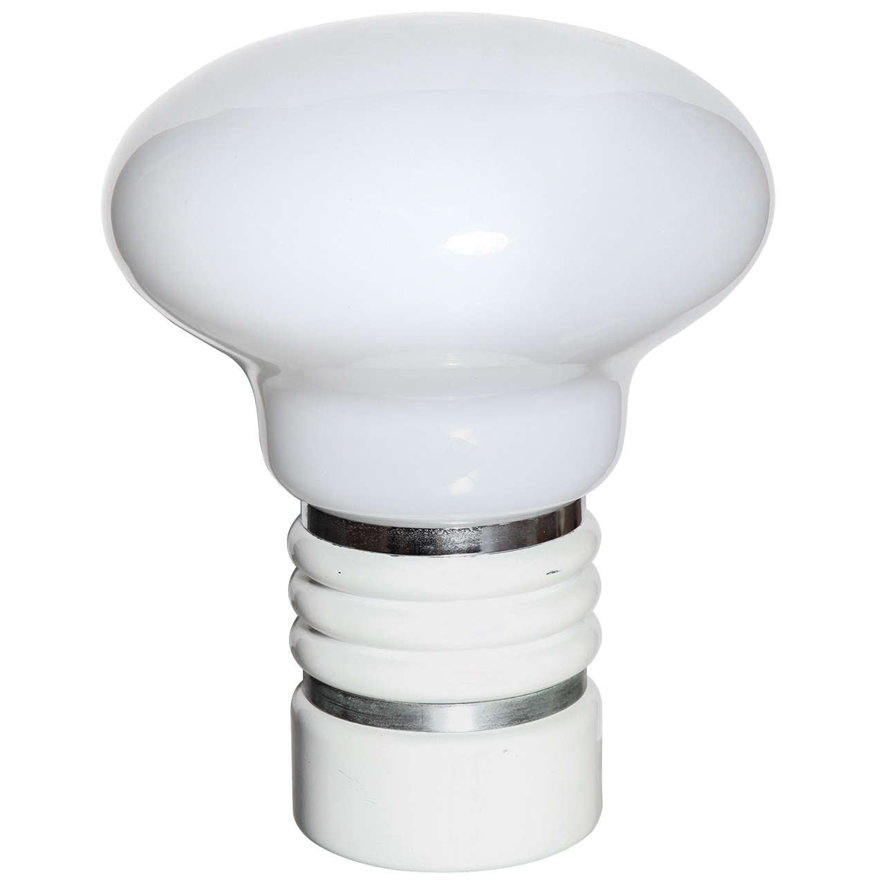 Mazzega Murano Style White Glass & Chrome "Lightbulb" Table Lamp, 1970's For Sale
