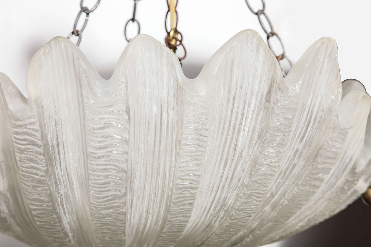 Modern Craig Corona for Sirmos Co. Sheer Frosted Scallop Shell Hanging Lamp, C. 1970