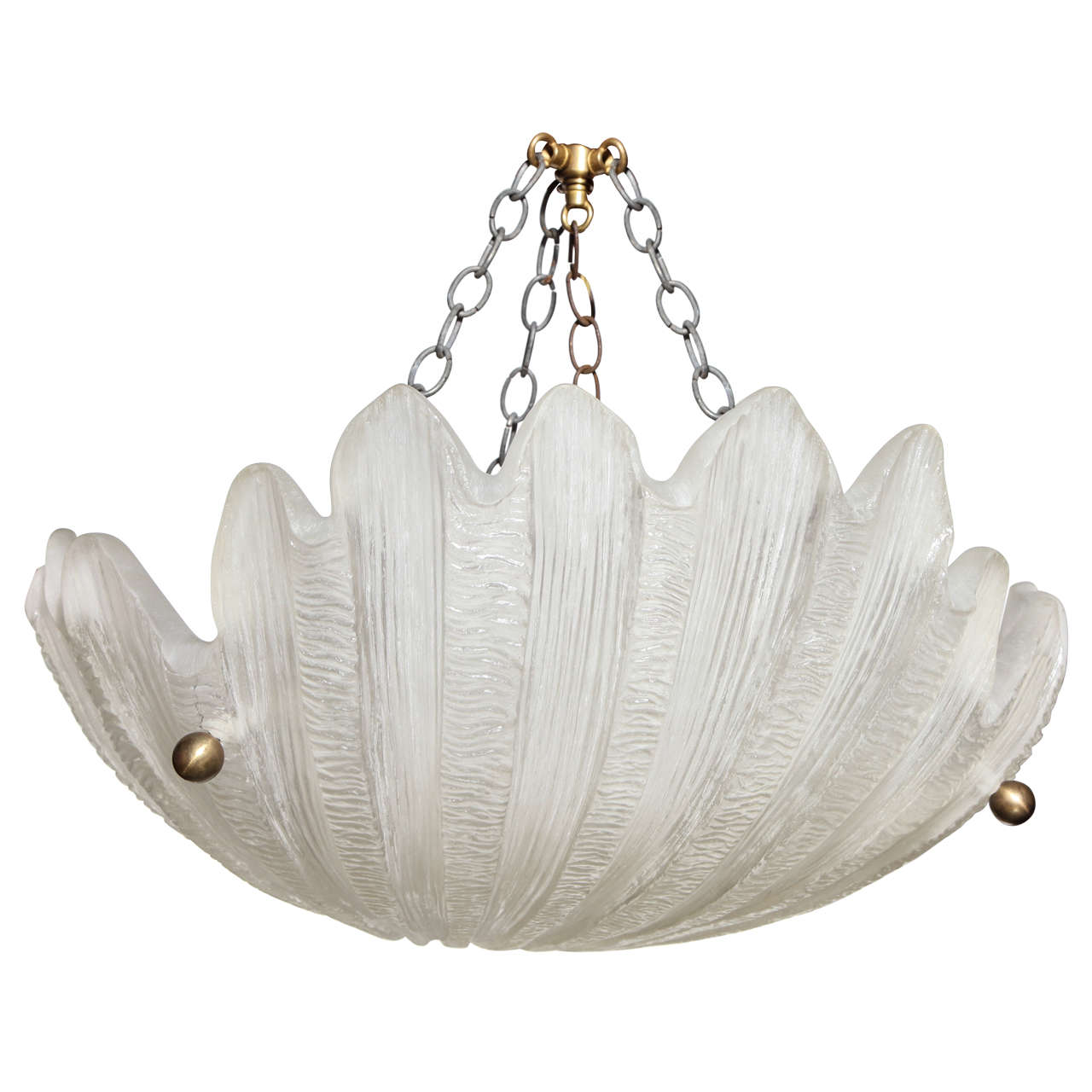 Craig Corona for Sirmos Co. Sheer Frosted Scallop Shell Hanging Lamp, C. 1970