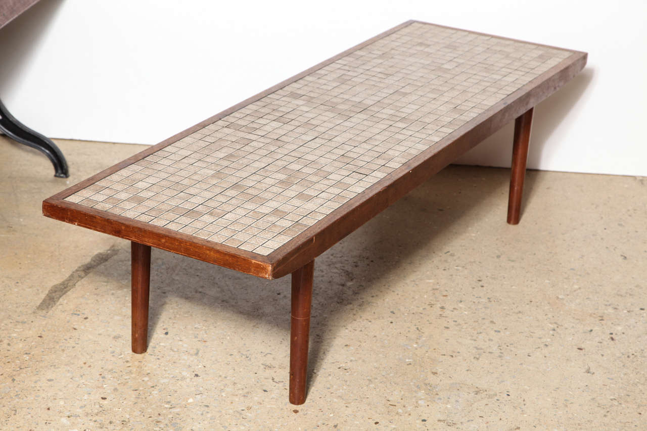 Mid-20th Century Jane and Gordon Martz Walnut and Neutral Ceramic Tile-Top Coffee Table, 1960s