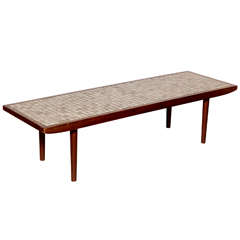 Jane and Gordon Martz Walnut and Neutral Ceramic Tile-Top Coffee Table, 1960s