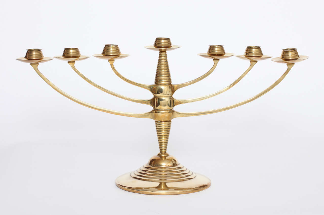 Bruno Paul Brass Seven Arm Swivel  Candlestick, 1901.  Made by K. M. Seifert & Co., Dresden-Löbtau for Vereinigte Werkstätten, Munich. Mint Condition.