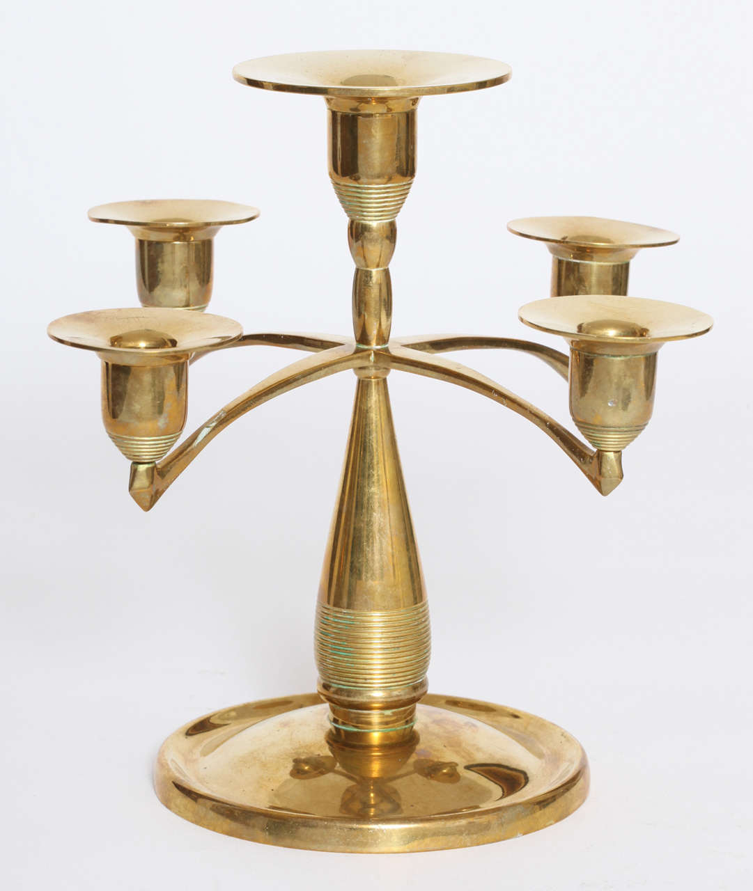 Bruno Paul Brass Five Arm Candlestick, 1901.  Made by K. M. Seifert & Co., Dresden-Löbtau for Vereinigte Werkstätten, Munich. Mint Condition.