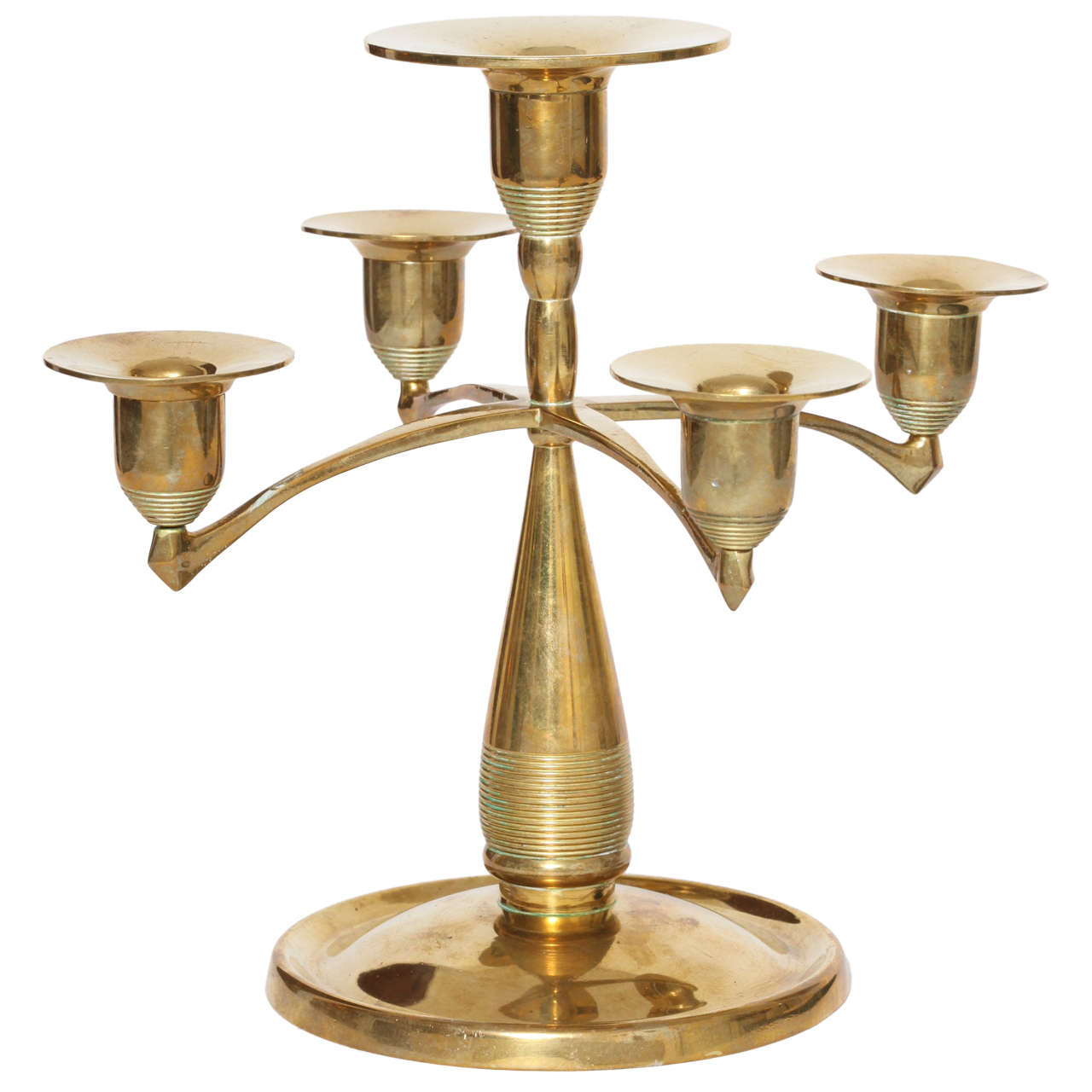 Bruno Paul Brass 5 Arm Candlestick, 1901, Germany. For Sale