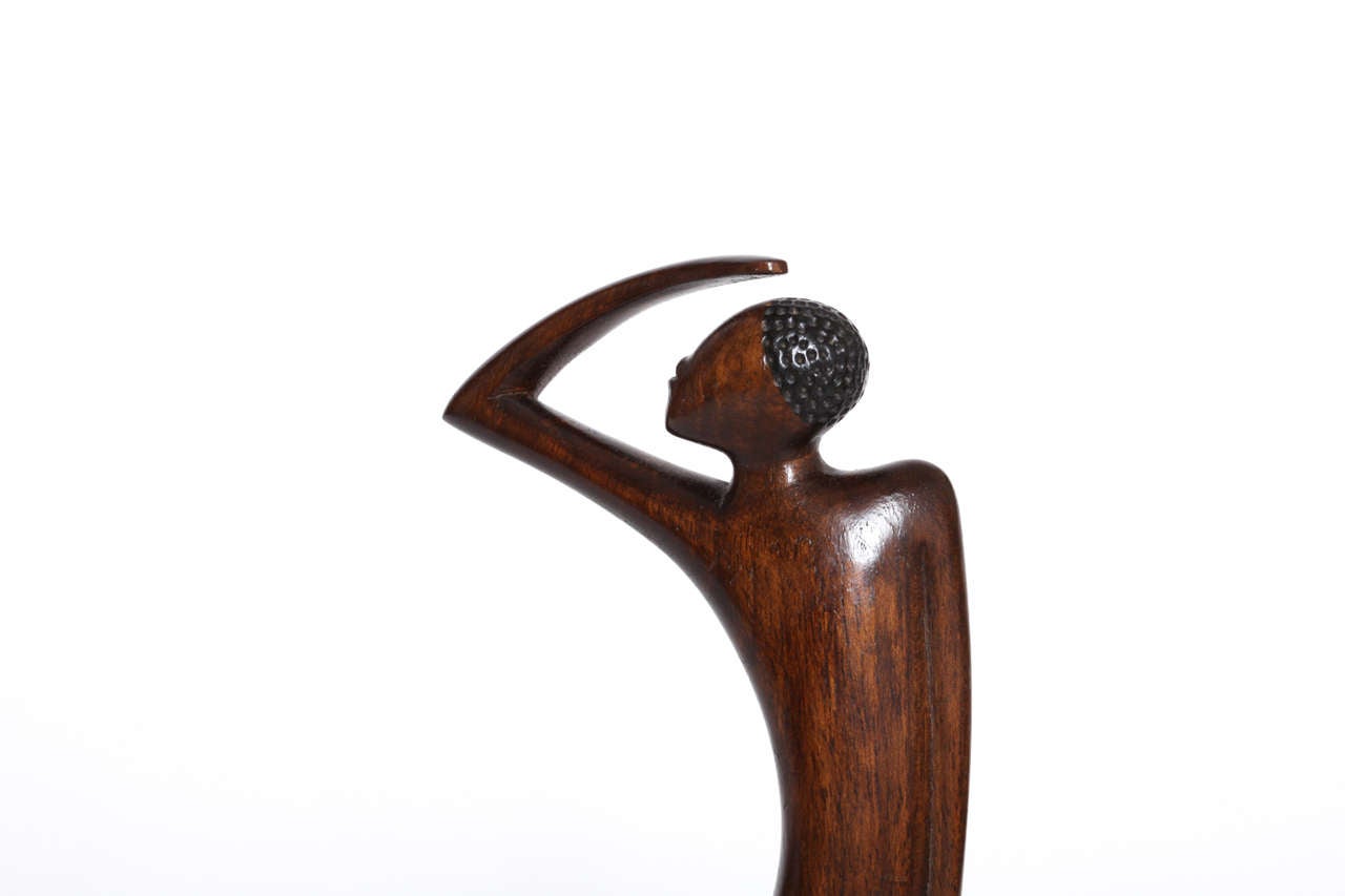 Austrian Karl Hagenauer Carved Wood and Brass African Tribesman, circa 1950 For Sale