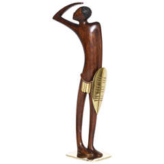 Karl Hagenauer Carved Wood and Brass African Tribesman, circa 1950