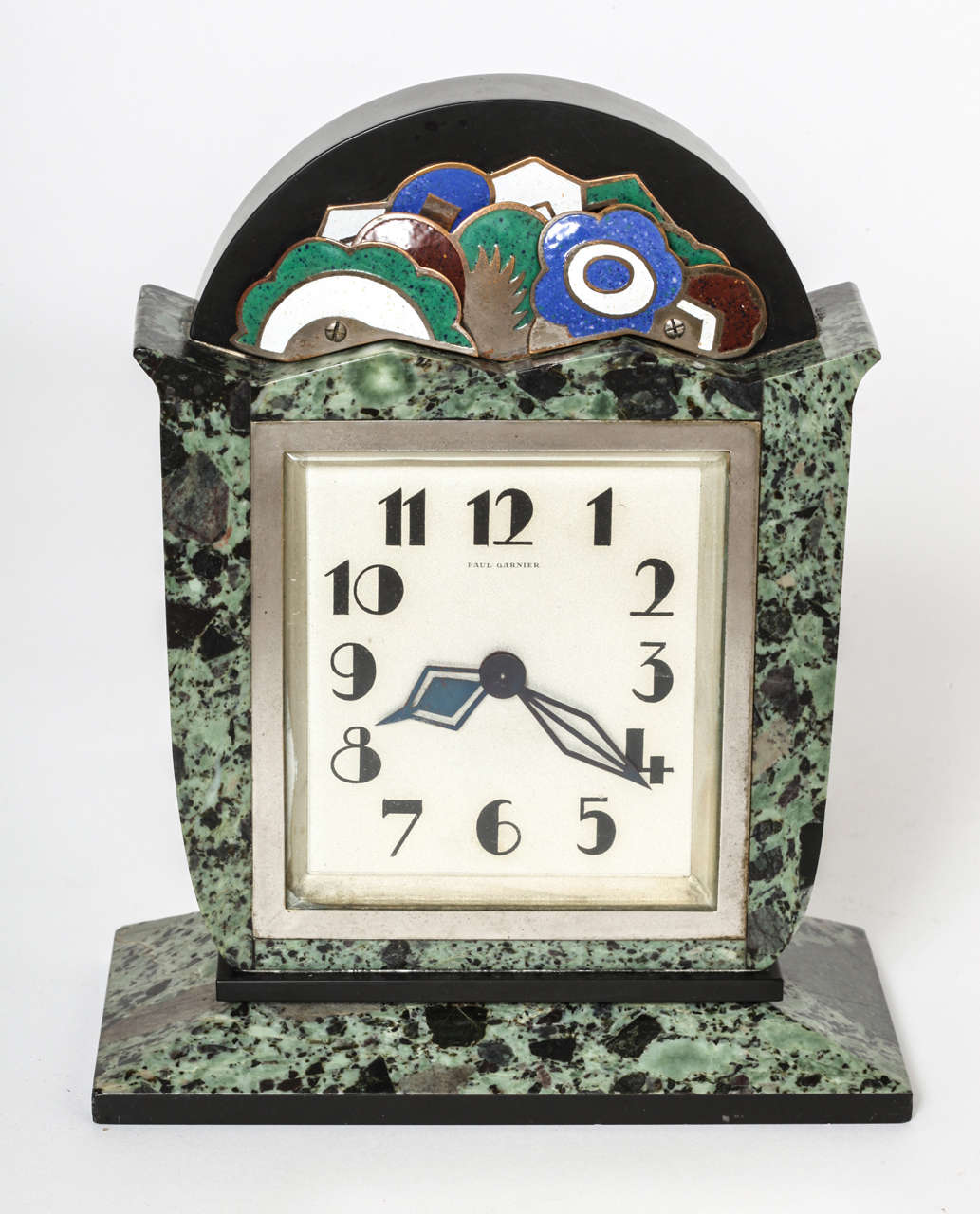 French Art Deco Enamel and Marble Clock 1925