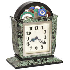French Art Deco Enamel and Marble Clock 1925