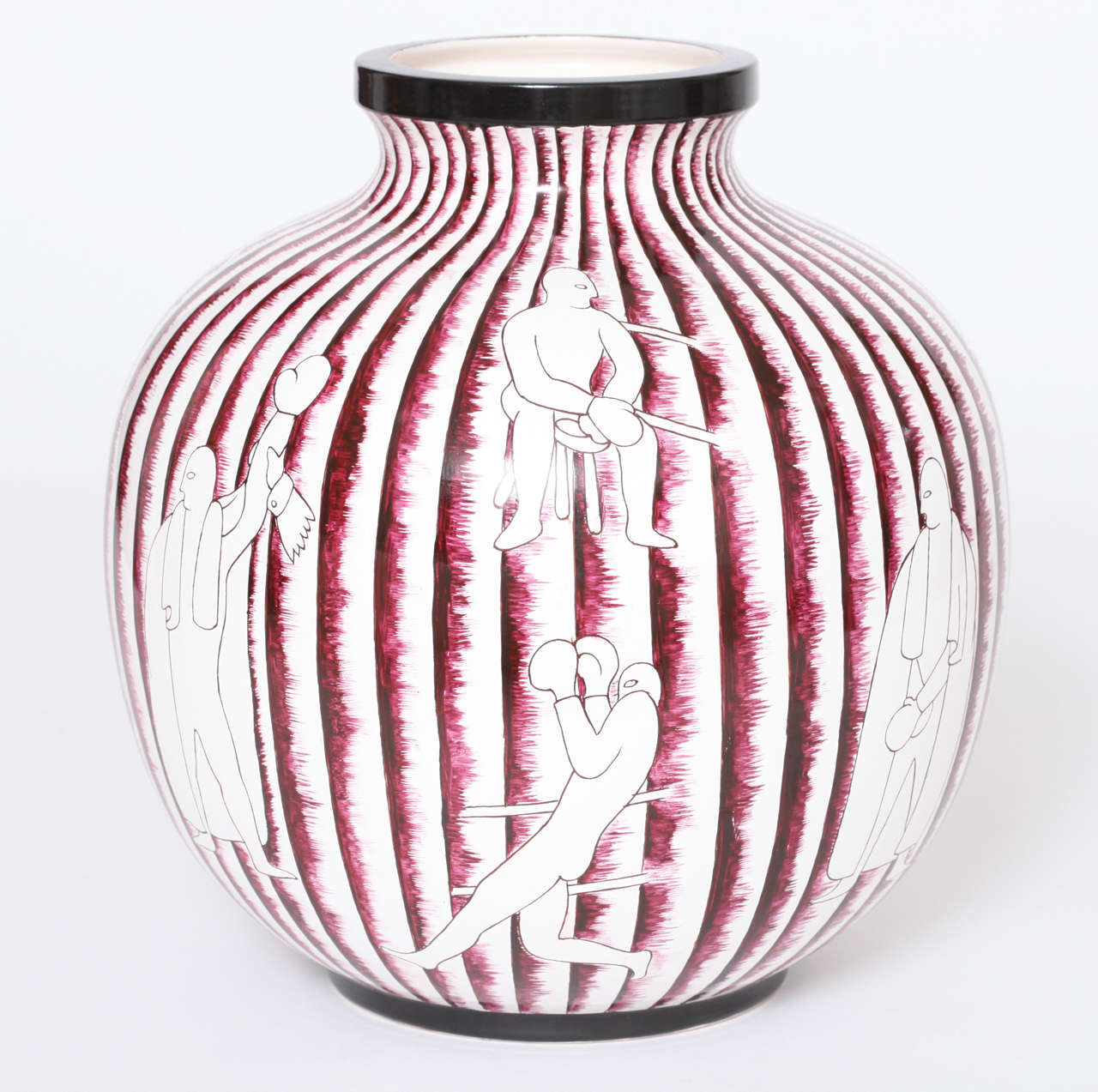 A hand glazed and kiln fired Gio Ponti designed boxing vase for,
Richard Ginori, circa 1930. Marked: Richard-Ginori S. Cristoforo Milano made in Italy.