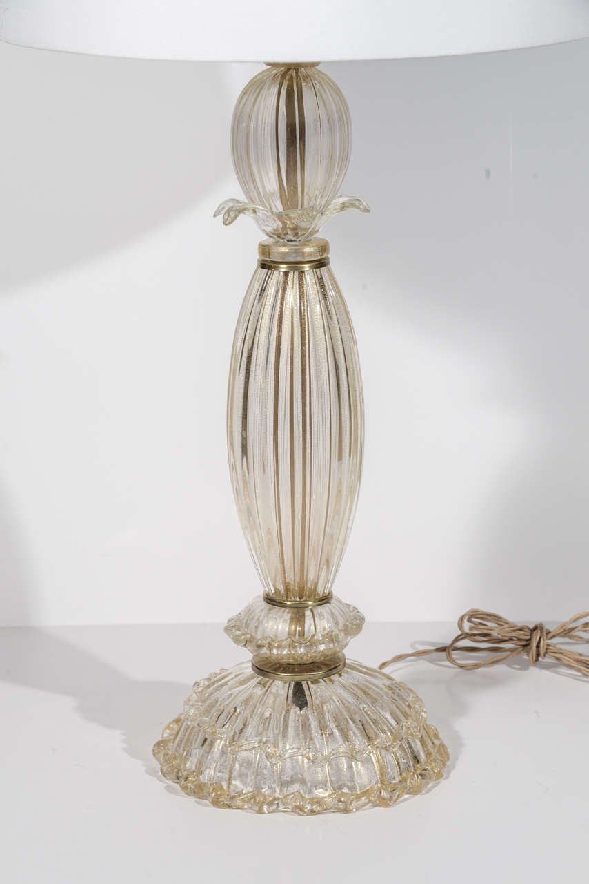 Italian Pair of Pale Gold Murano Glass Lamps, by Seguso