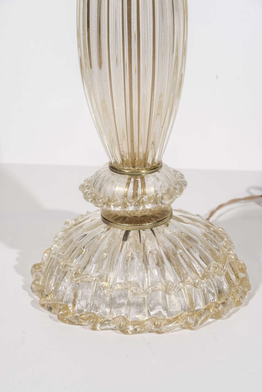 Pair of Pale Gold Murano Glass Lamps, by Seguso In Excellent Condition In Dallas, TX