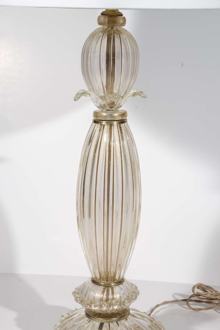 Mid-20th Century Pair of Pale Gold Murano Glass Lamps, by Seguso