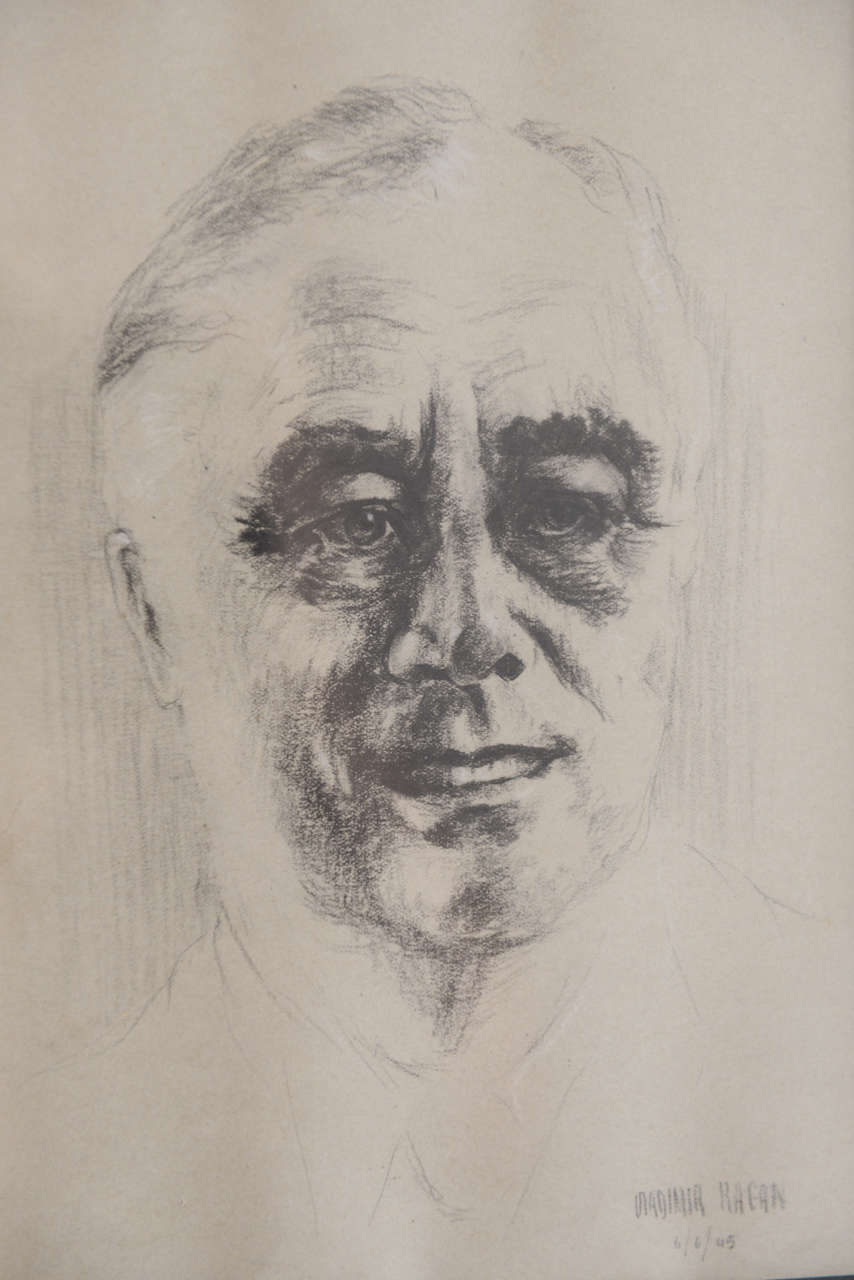 American Signed Vladimir Kagan Pencil Sketch of Franklin Delano Roosevelt