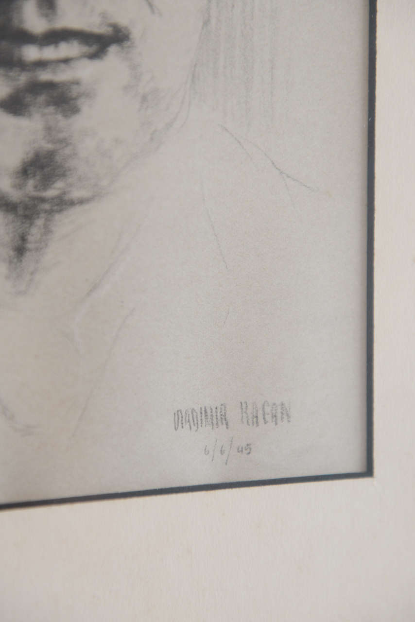 Paper Signed Vladimir Kagan Pencil Sketch of Franklin Delano Roosevelt