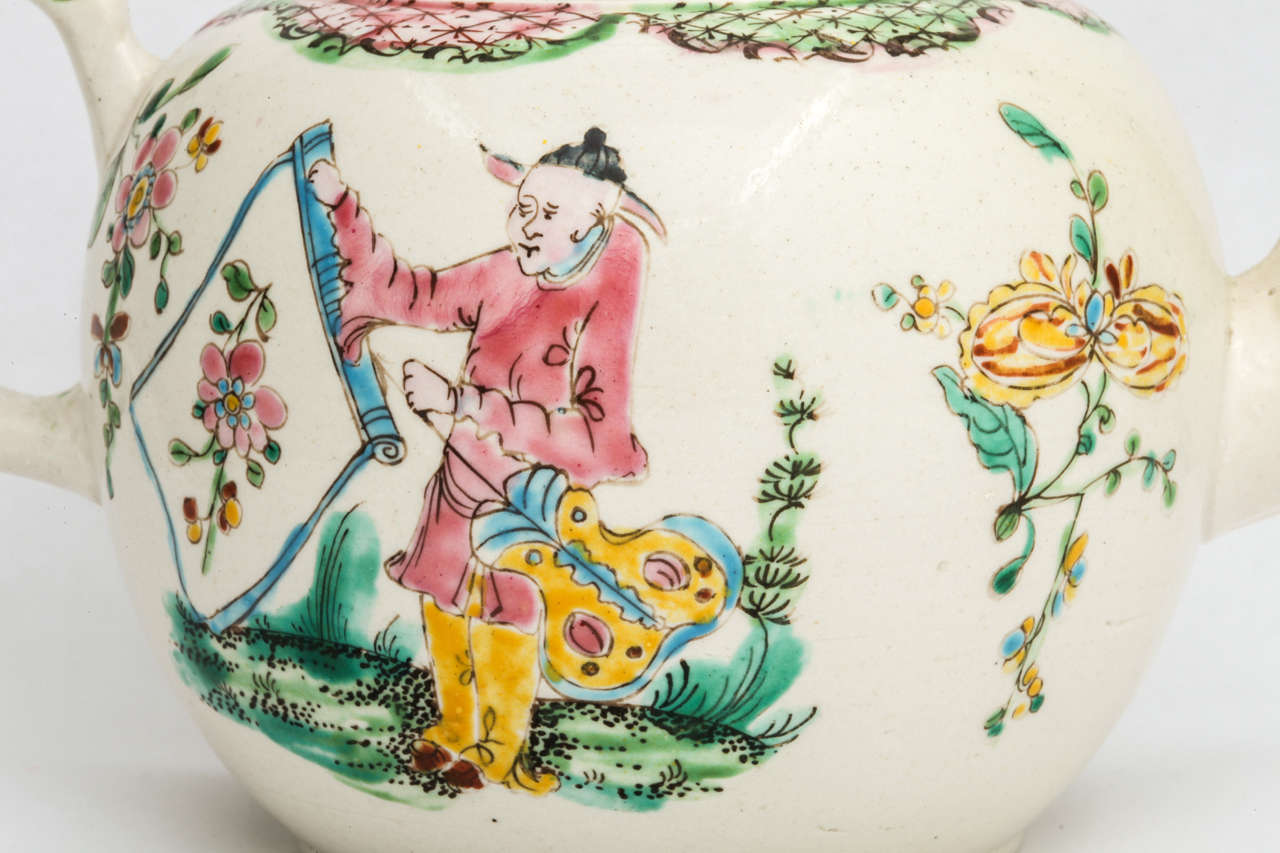 British A Fine  English Saltglazed Stoneware Teapot With Oriental Decoration For Sale