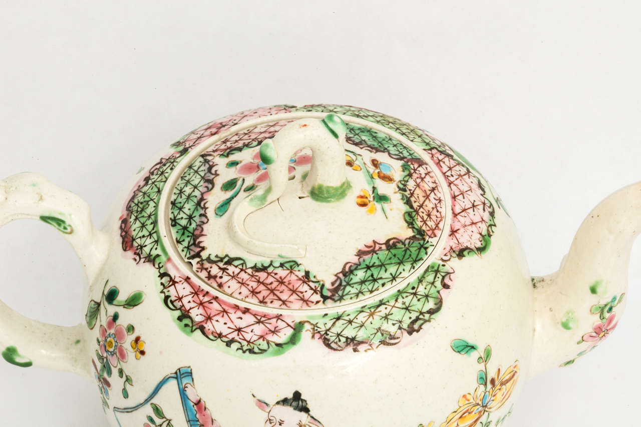 Pottery A Fine  English Saltglazed Stoneware Teapot With Oriental Decoration For Sale
