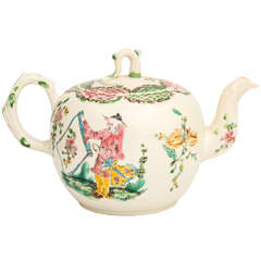 A Fine  English Saltglazed Stoneware Teapot With Oriental Decoration