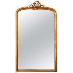 Large Louis-Philippe Gilded Mirror with Ribbon at Crest