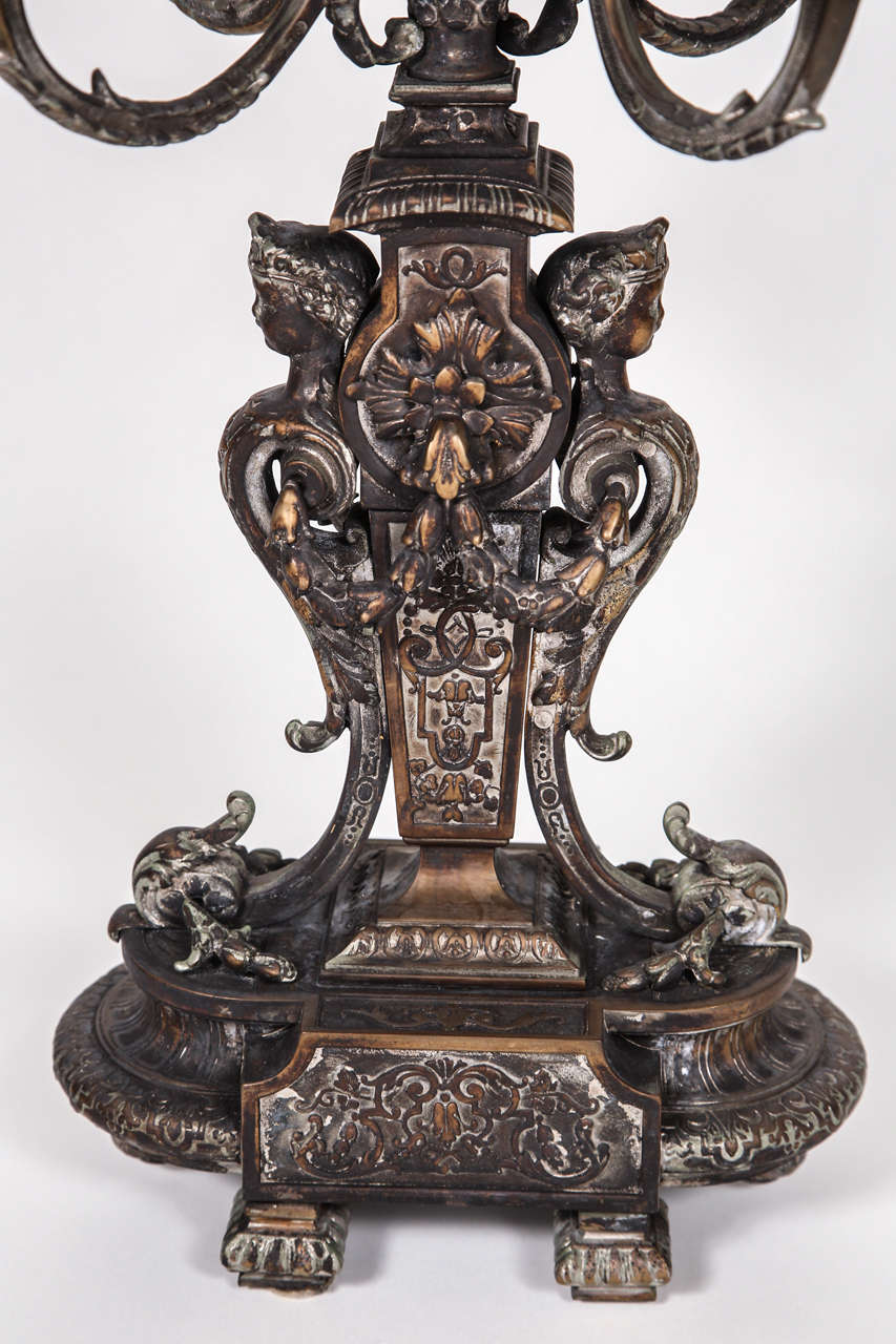 French Antique Aged Brass Candelabra