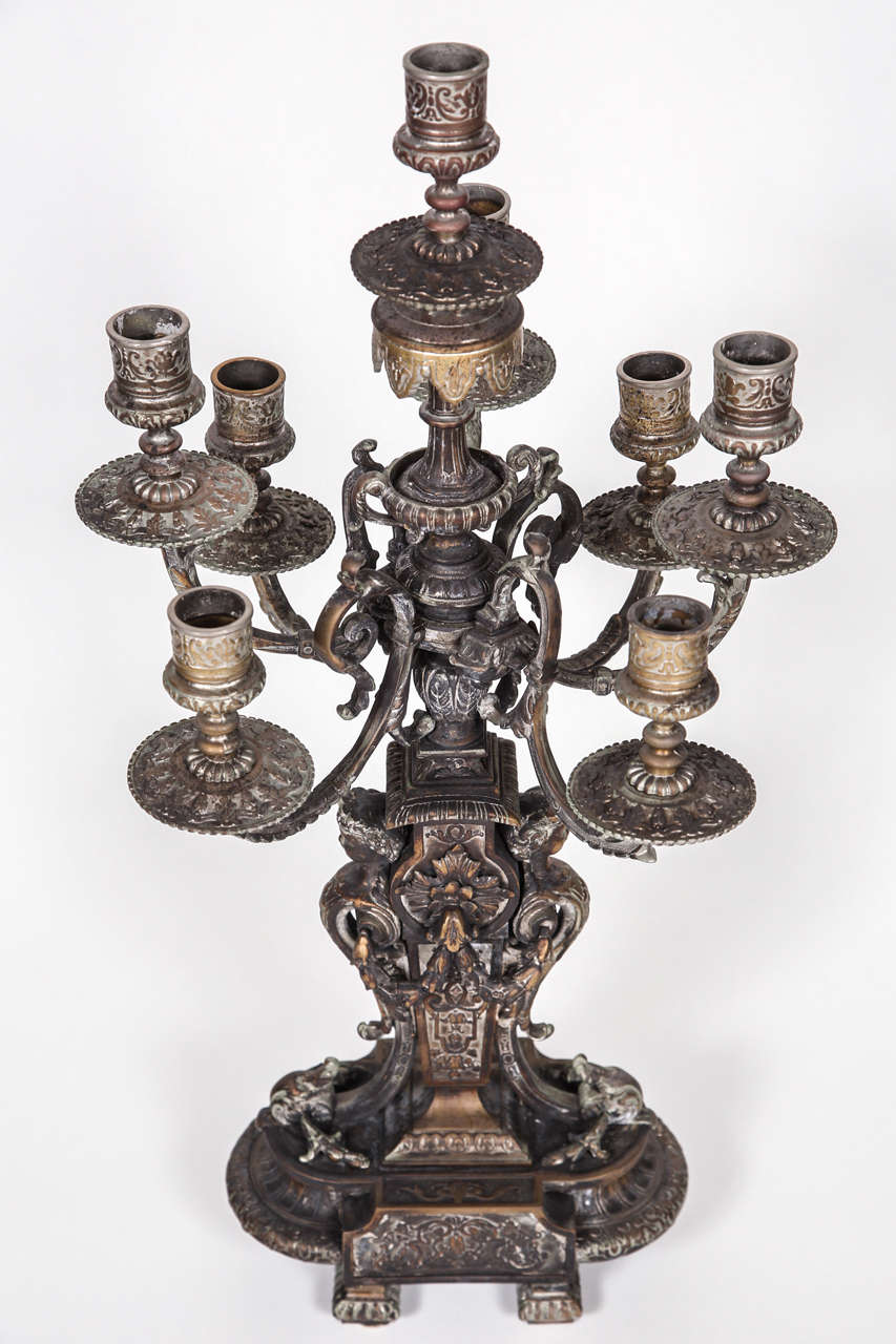 Antique Aged Brass Candelabra at 1stDibs