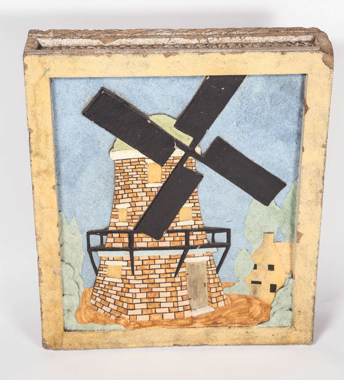 Large ceramic block with a windmill design from the Netherlands. Originally built into a wall. 
Please note, this item is located in our Los Angeles location.

