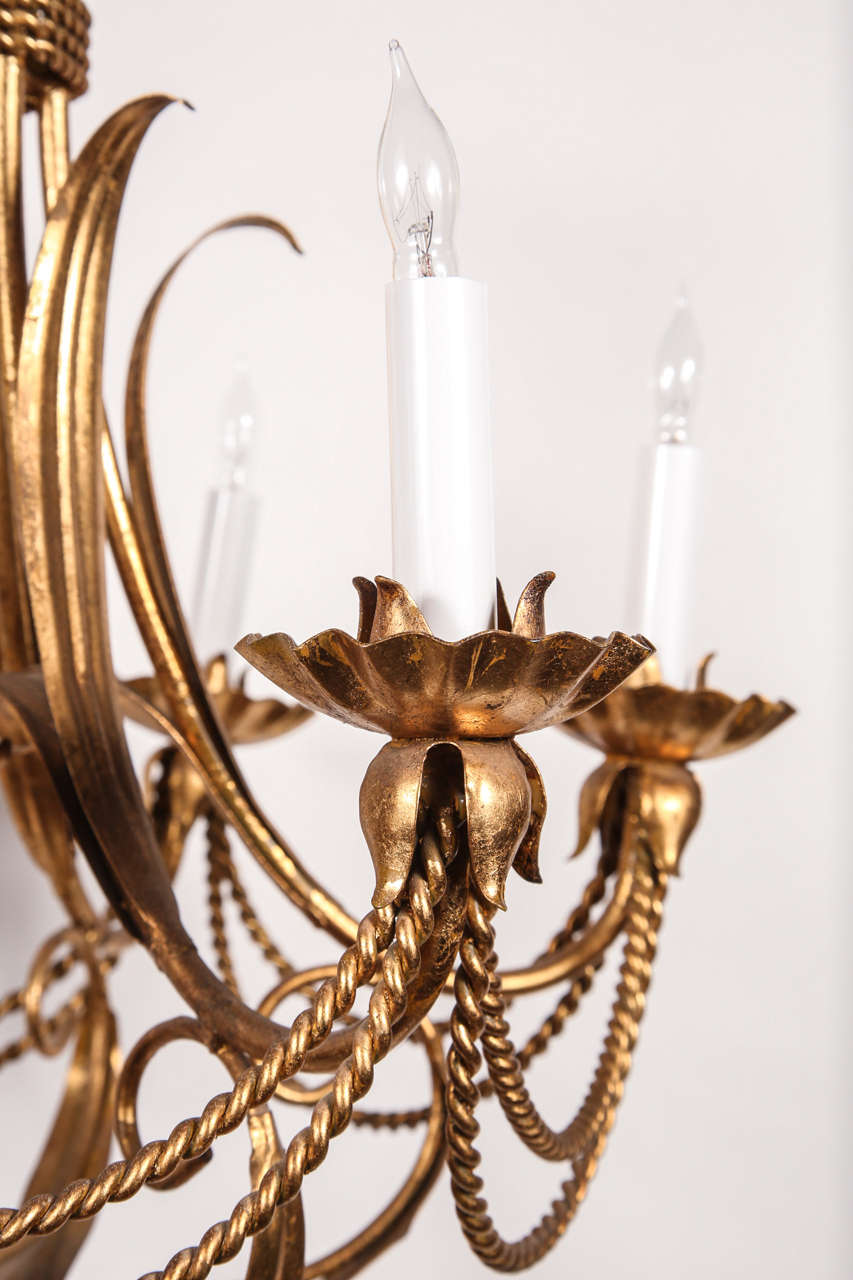 Six-Candle Wrought Chandelier with Rope Design In Excellent Condition In Los Angeles, CA